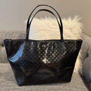 Kate Spade Black Patent Leather Laser-Cut Spade Tote – Zip Top – EUC